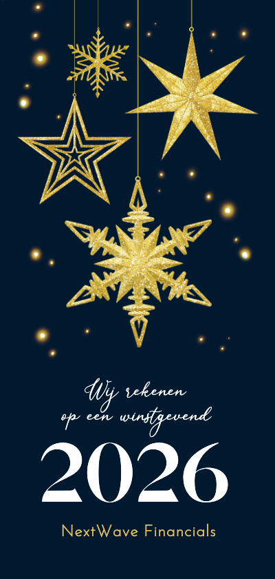 Zakelijke kerstkaarten - Zakelijke kerstkaart sterren sprankelend goud 2027