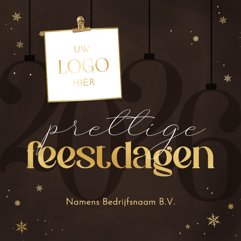 Zakelijke kerstkaart stijlvol gouden sneeuwvlokjes 2026 - Zakelijke kerstkaarten Zakelijke kerstkaarten - Zakelijke kerstkaart stijlvol gouden sneeuwvlokjes 2026