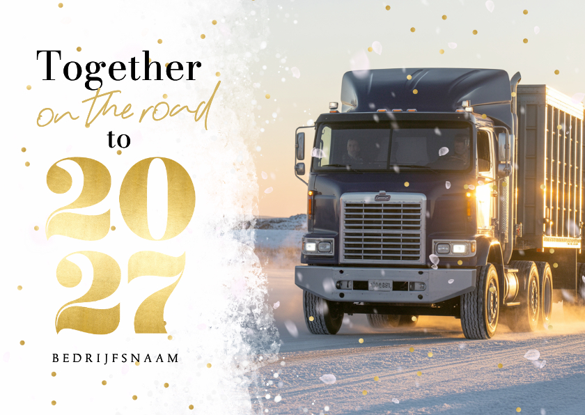 Zakelijke kerstkaart transport foto 2027 sneeuw goud - Zakelijke kerstkaarten Zakelijke kerstkaarten - Zakelijke kerstkaart transport foto 2027 sneeuw goud