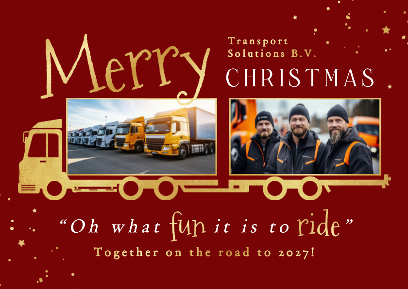 Zakelijke kerstkaart transport trucker goud foto's - Zakelijke kerstkaarten Zakelijke kerstkaarten - Zakelijke kerstkaart transport trucker goud foto's