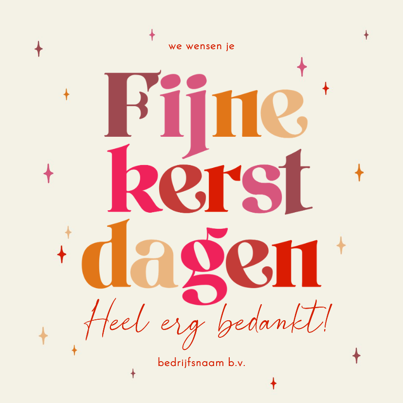 Zakelijke kerstkaart typografie kleurrijk bedankt sterren - Zakelijke kerstkaarten Zakelijke kerstkaarten - Zakelijke kerstkaart typografie kleurrijk bedankt sterren