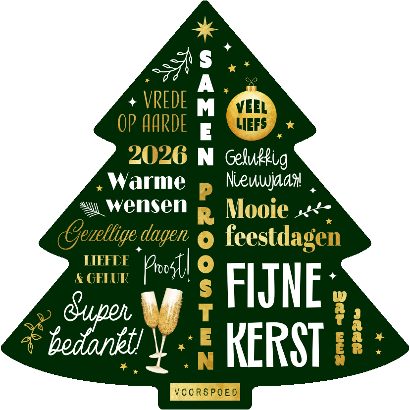 Zakelijke kerstkaart typografische kerstboom warme wensen - Zakelijke kerstkaarten Zakelijke kerstkaarten - Zakelijke kerstkaart typografische kerstboom warme wensen