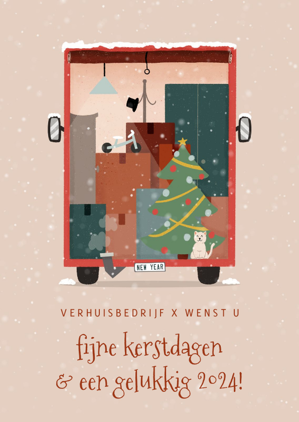 Zakelijke kerstkaarten - Zakelijke kerstkaart verhuisbedrijf met geladen verhuiswagen