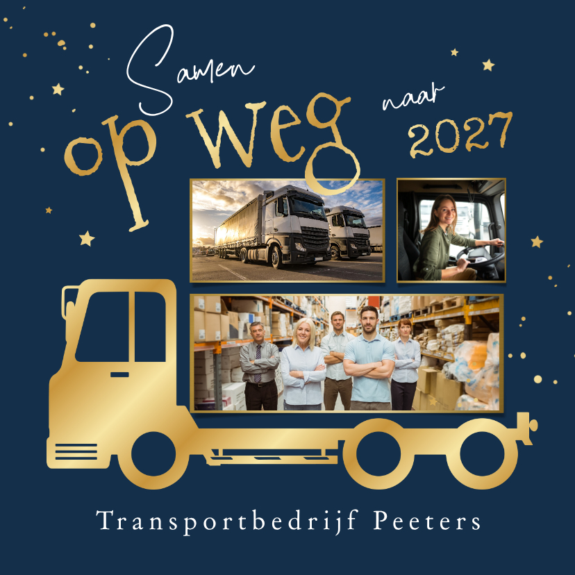 Zakelijke kerstkaarten - Zakelijke kerstkaart vrachtwagen transport foto's sterren