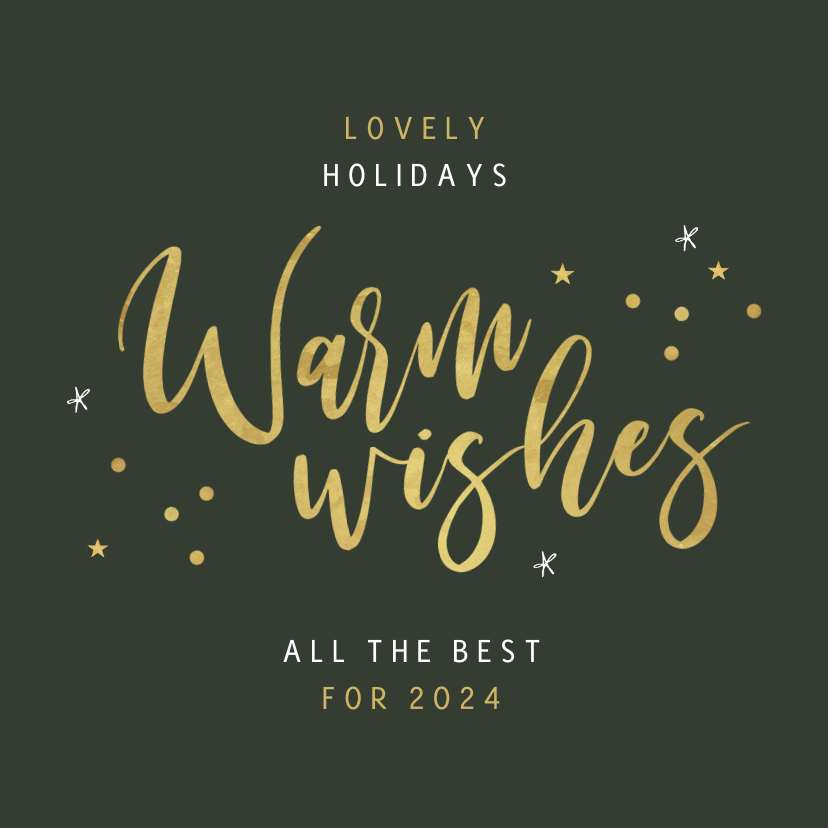 Zakelijke kerstkaart warm wishes goud confetti sterren - Zakelijke kerstkaarten Zakelijke kerstkaarten - Zakelijke kerstkaart warm wishes goud confetti sterren