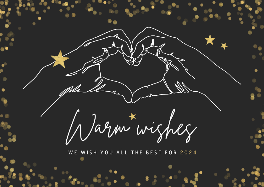 Zakelijke kerstkaarten - Zakelijke kerstkaart warm wishes goud handgebaar