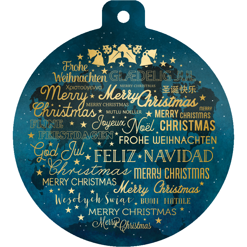 Zakelijke kerstkaarten - Zakelijke kerstkaart wereldbol kerstwens in diverse talen