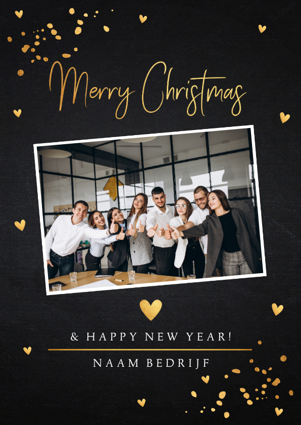 Zakelijke kerstkaart zwart foto goudlook confetti - Zakelijke kerstkaarten Zakelijke kerstkaarten - Zakelijke kerstkaart zwart foto goudlook confetti