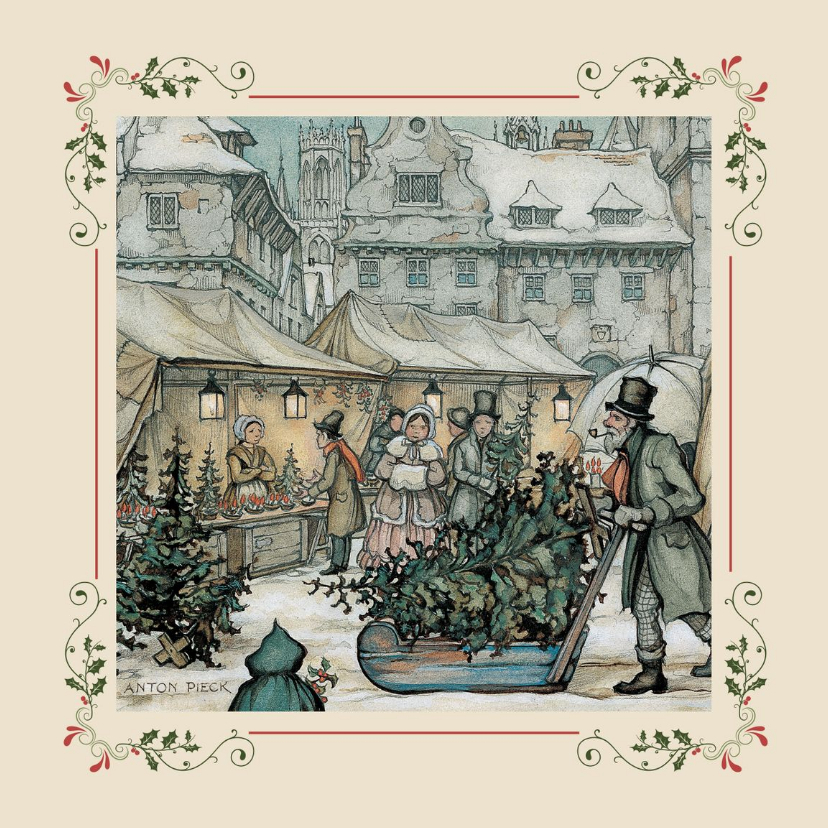 Zakelijke kerstkaarten - Zakelijke kerstkaarten - Anton Pieck kerstmarkt met kader