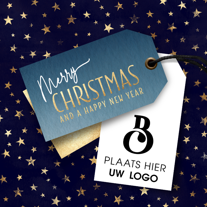 Zakelijke kerstkaarten label sterren en logo Kaartje2go