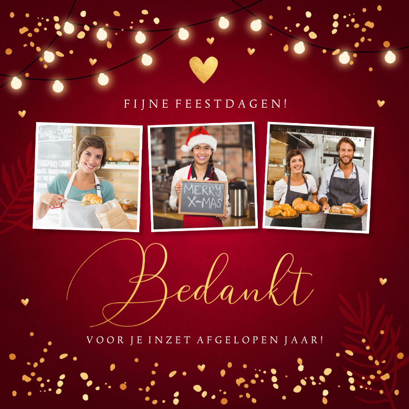 Zakelijke rode kerstkaart foto lampjes goudlook - Zakelijke kerstkaarten Zakelijke kerstkaarten - Zakelijke rode kerstkaart foto lampjes goudlook