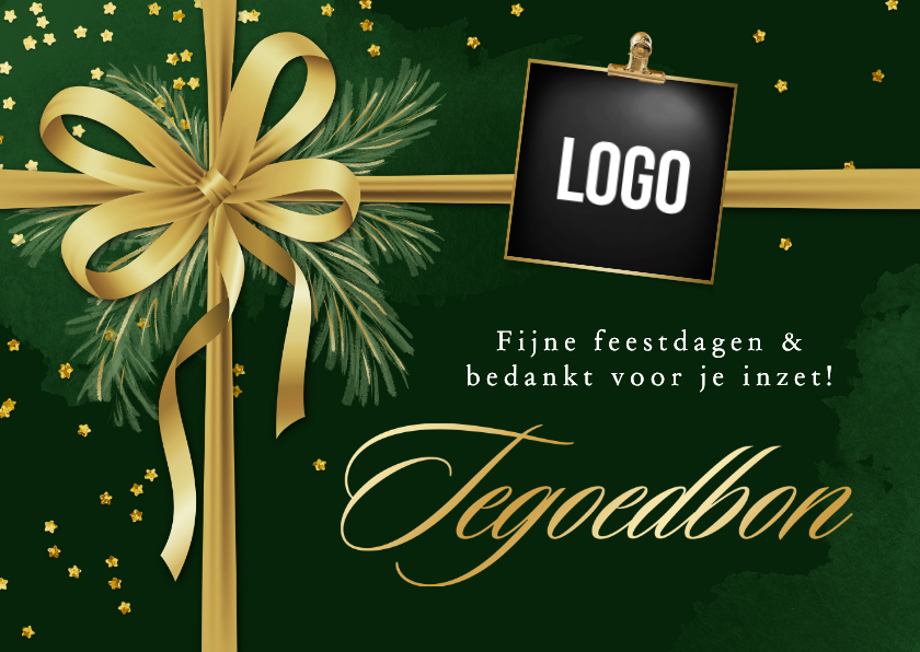 Zakelijke tegoedbon kerst feestdagen strik goud confetti - Zakelijke kerstkaarten Zakelijke kerstkaarten - Zakelijke tegoedbon kerst feestdagen strik goud confetti
