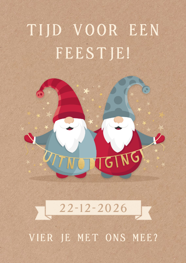 Zakelijke kerstkaarten - Zakelijke uitnodiging kerstfeestje met kerstkabouters
