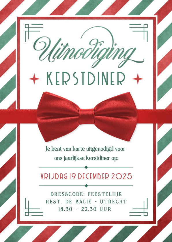Zakelijke uitnodiging met rode strik kerstdiner medewerkers - Zakelijke kerstkaarten Zakelijke kerstkaarten - Zakelijke uitnodiging met rode strik kerstdiner medewerkers