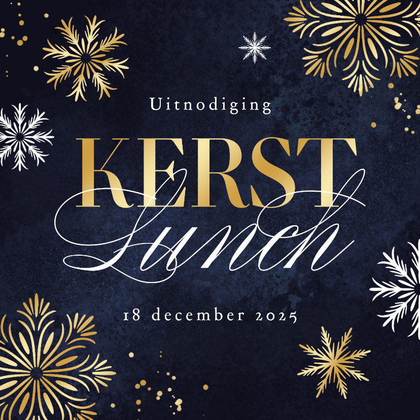 Zakelijke uitnodigingskaart kerstlunch sneeuwvlokken goud - Zakelijke kerstkaarten Zakelijke kerstkaarten - Zakelijke uitnodigingskaart kerstlunch sneeuwvlokken goud