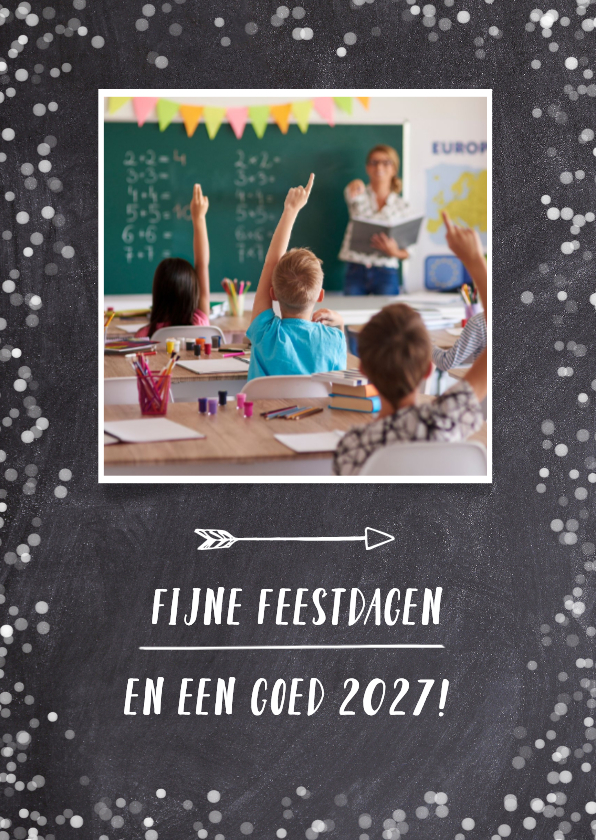 Zwart witte kerstkaart school met eigen foto - Zakelijke kerstkaarten Zakelijke kerstkaarten - Zwart witte kerstkaart school met eigen foto
