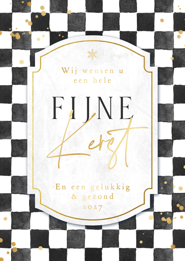 Zakelijke kerstkaarten - Zwart witte zakelijke kerstkaart ruitjes waterverf goud