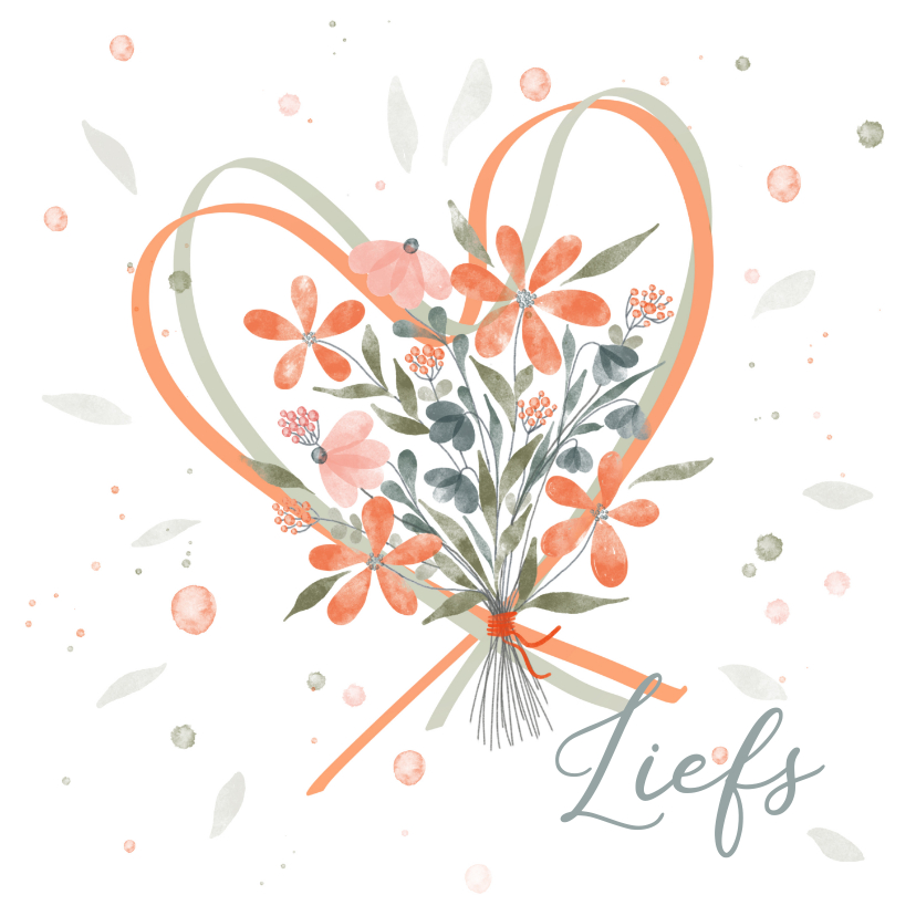 Boeket bloemen oranje met harten - Zomaar kaarten Zomaar kaarten - Boeket bloemen oranje met harten