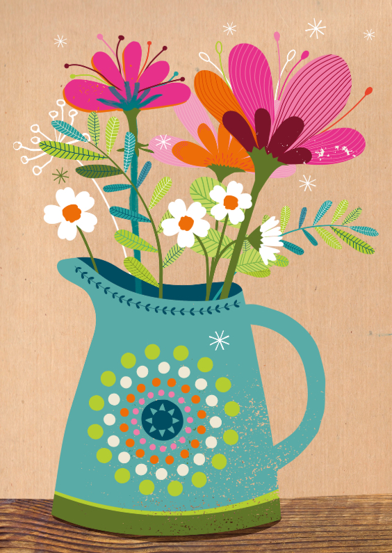 Bos bloemen in een vaas op bruin craft papier - Zomaar kaarten Zomaar kaarten - Bos bloemen in een vaas op bruin craft papier