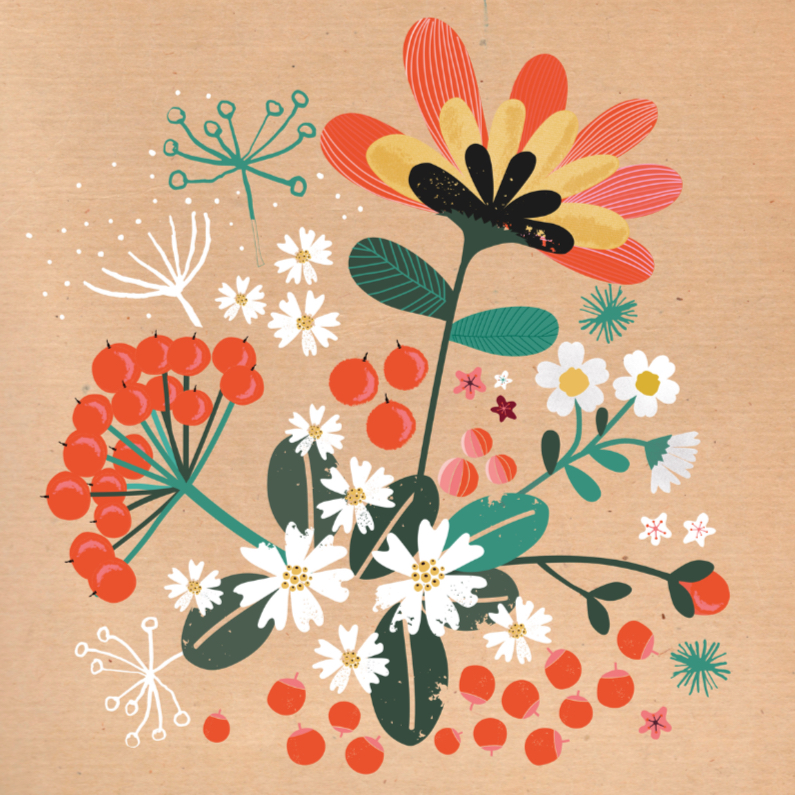 Bos bloemen op bruin craftpapier - Zomaar kaarten Zomaar kaarten - Bos bloemen op bruin craftpapier