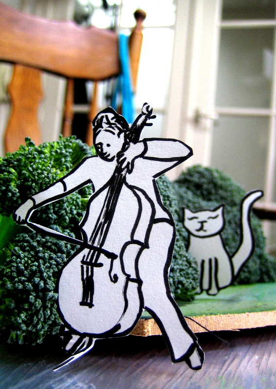 Cello speler met kat - Zomaar kaarten Zomaar kaarten - Cello speler met kat
