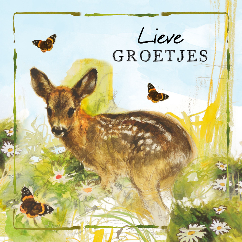 Lieve groetjes kaart met hertje - Zomaar kaarten Zomaar kaarten - Lieve groetjes kaart met hertje