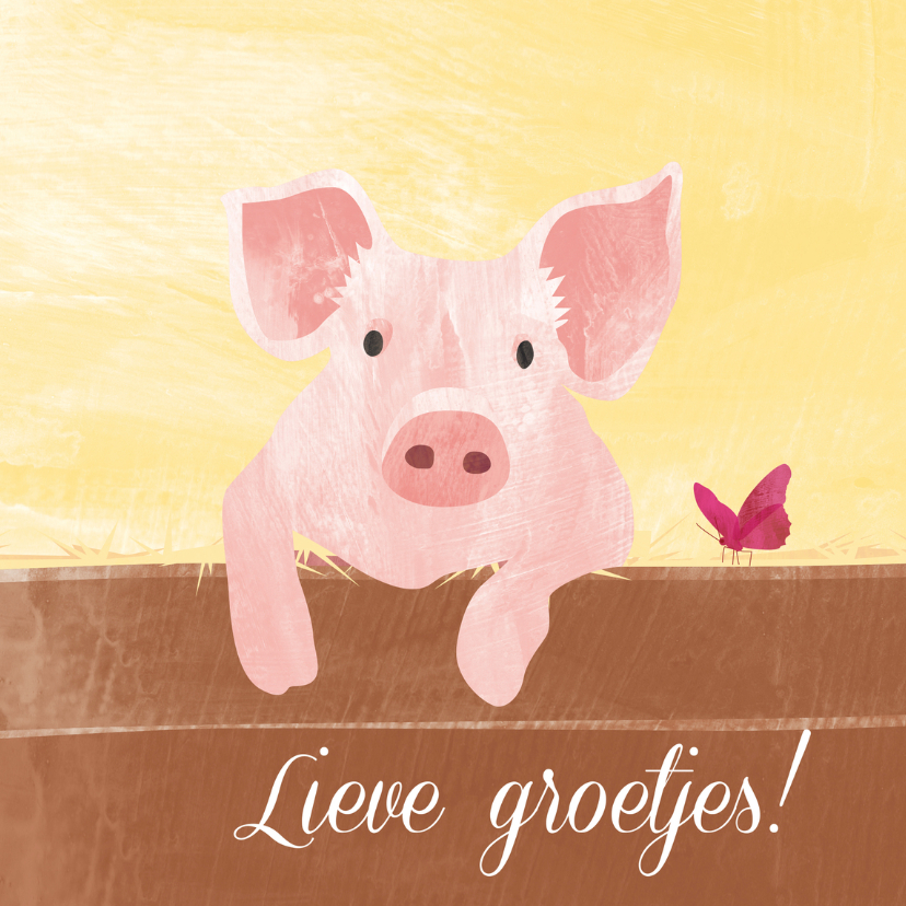Lieve groetjes van schattig varkentje - Zomaar kaarten Zomaar kaarten - Lieve groetjes van schattig varkentje