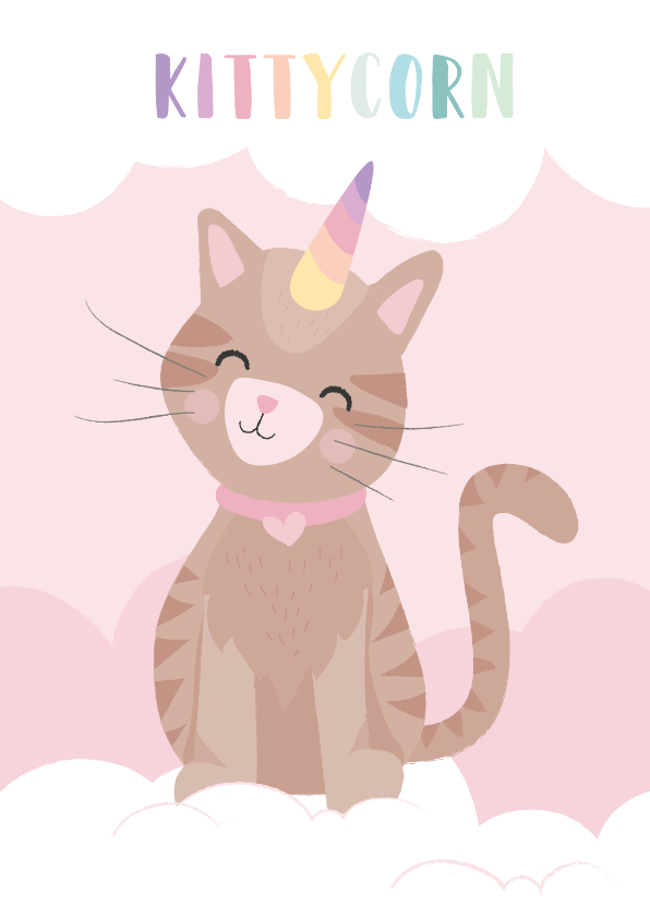 Lieve kaart met een unicorn kat illustratie. Kitticorn - Zomaar kaarten Zomaar kaarten - Lieve kaart met een unicorn kat illustratie. Kitticorn