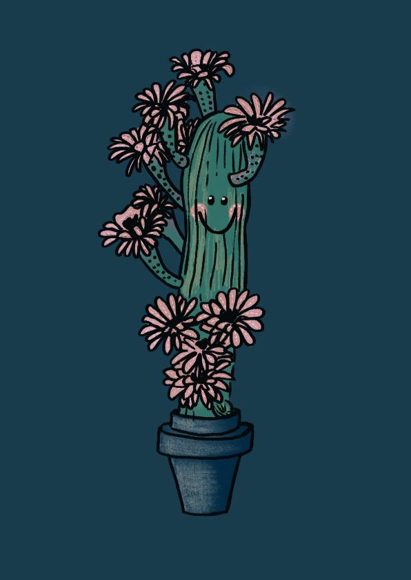 Zomaar kaarten - Lieve zomaar-kaart met cactus en roze bloemen