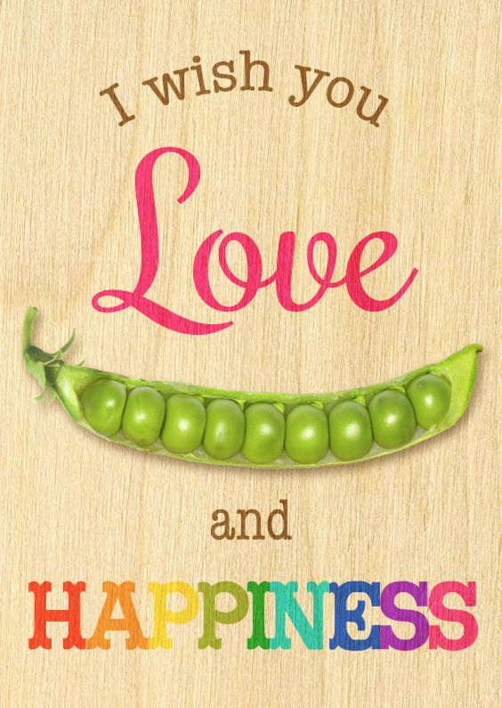 love peas happiness houtmotief - Zomaar kaarten Zomaar kaarten - love peas happiness houtmotief