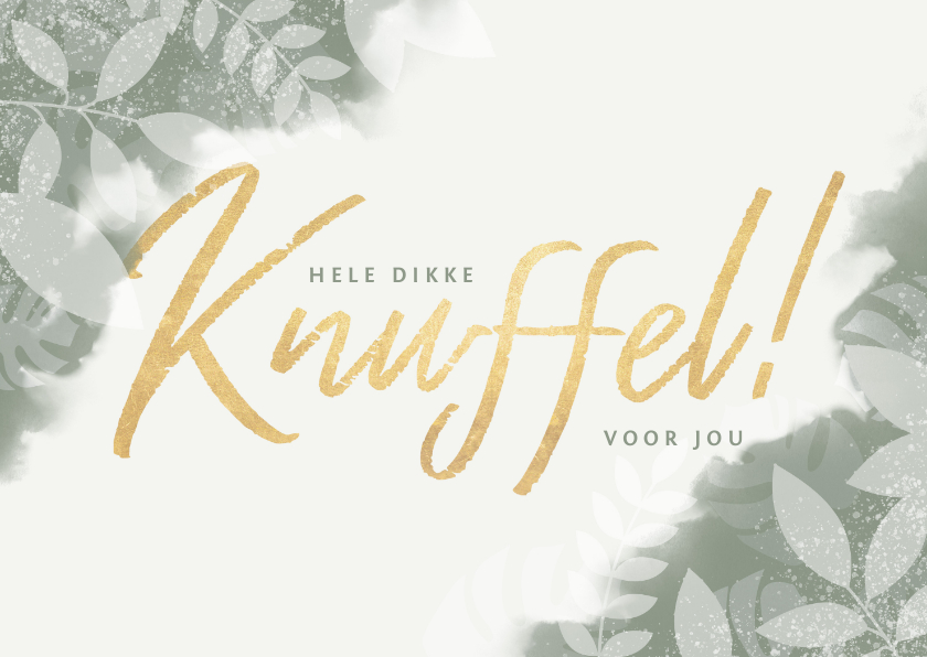 Sterkte kaart knuffel met groene plantjes en waterverf - Zomaar kaarten Zomaar kaarten - Sterkte kaart knuffel met groene plantjes en waterverf