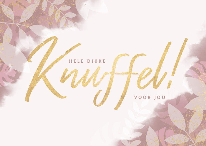 Sterkte kaart knuffel met roze plantjes en waterverf - Zomaar kaarten Zomaar kaarten - Sterkte kaart knuffel met roze plantjes en waterverf