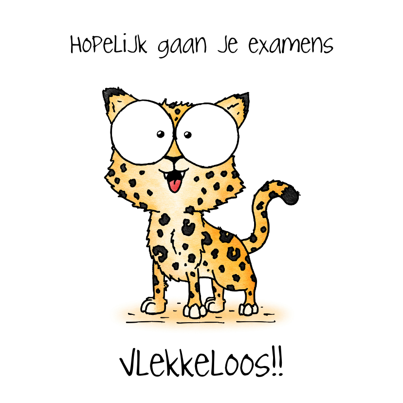Succes kaart Luipaard - Hopelijk gaan je examens vlekkeloos! - Zomaar kaarten Zomaar kaarten - Succes kaart Luipaard - Hopelijk gaan je examens vlekkeloos!