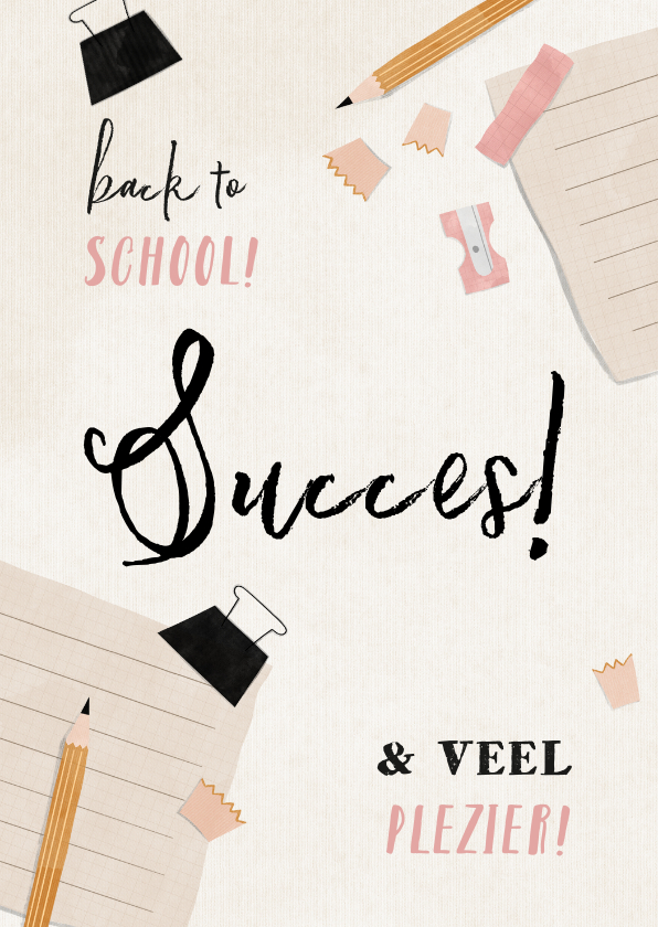Succes kaart met potlood, schriftje en puntenslijper - Zomaar kaarten Zomaar kaarten - Succes kaart met potlood, schriftje en puntenslijper