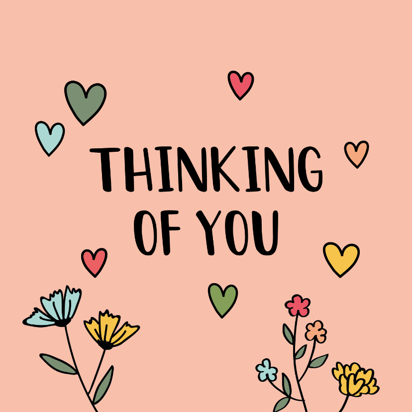 Thinking of you - hearts and flowers - zomaarkaart - Zomaar kaarten Zomaar kaarten - Thinking of you - hearts and flowers - zomaarkaart