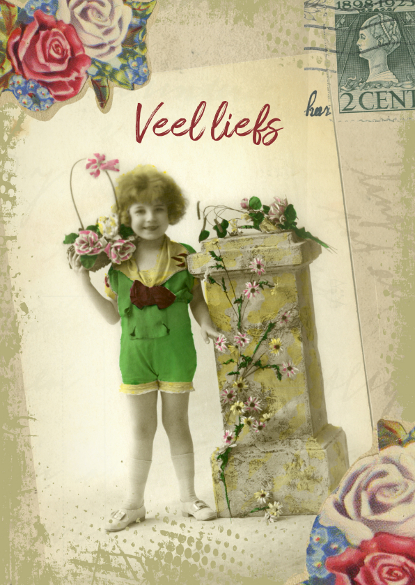 Veel liefs vintage meisje - Zomaar kaarten Zomaar kaarten - Veel liefs vintage meisje