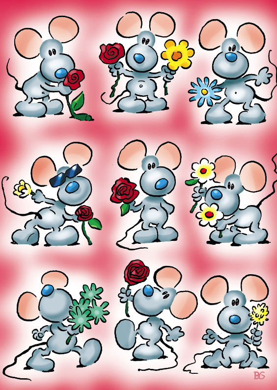 zomaar 1 muisjes met bloemen - Zomaar kaarten Zomaar kaarten - zomaar 1 muisjes met bloemen