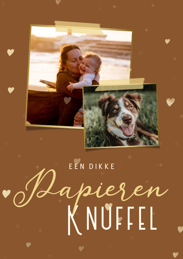 Zomaar kaart papieren knuffel met hartjes en 2 foto's - Zomaar kaarten Zomaar kaarten - Zomaar kaart papieren knuffel met hartjes en 2 foto's