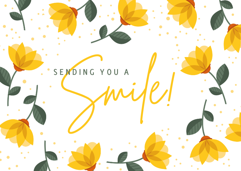 Zomaar kaart sending you a smile met vrolijke gele bloemen - Zomaar kaarten Zomaar kaarten - Zomaar kaart sending you a smile met vrolijke gele bloemen
