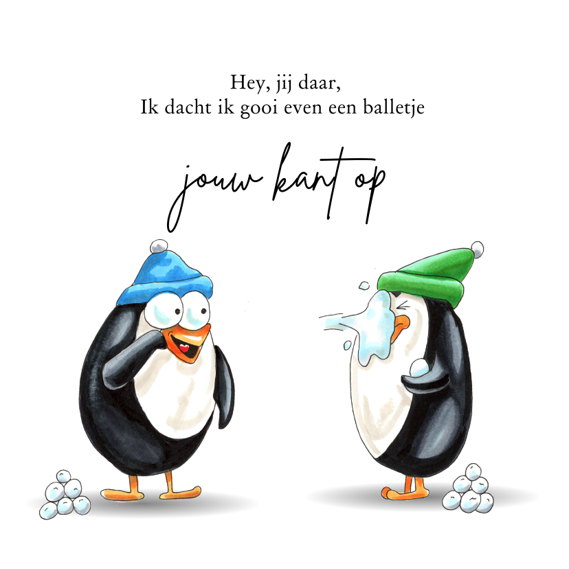 Zomaar kaarten pinguïn gooit sneeuwbal - Zomaar kaarten Zomaar kaarten - Zomaar kaarten pinguïn gooit sneeuwbal