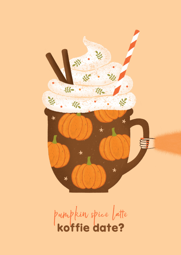 Zomaar kaartje koffie date herfst oranje - Zomaar kaarten Zomaar kaarten - Zomaar kaartje koffie date herfst oranje