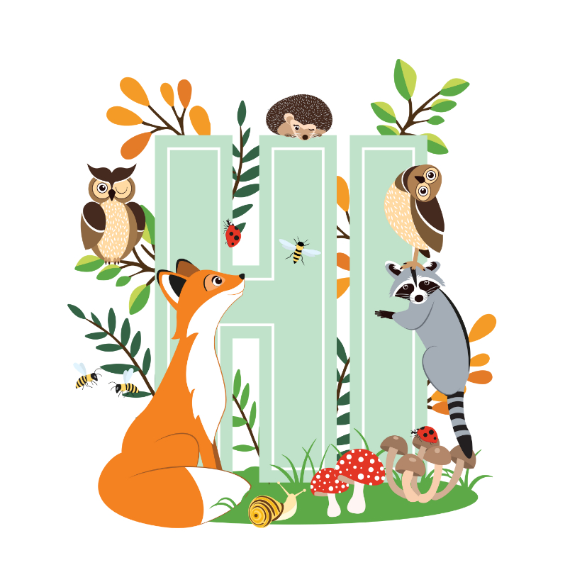 Zomaar kaartje met stoere dieren uit het bos die hi zeggen - Zomaar kaarten Zomaar kaarten - Zomaar kaartje met stoere dieren uit het bos die hi zeggen