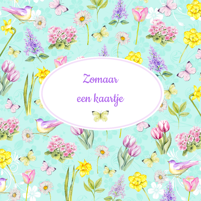 Zomaar voorjaarsbloemen vogeltje - Zomaar kaarten Zomaar kaarten - Zomaar voorjaarsbloemen vogeltje