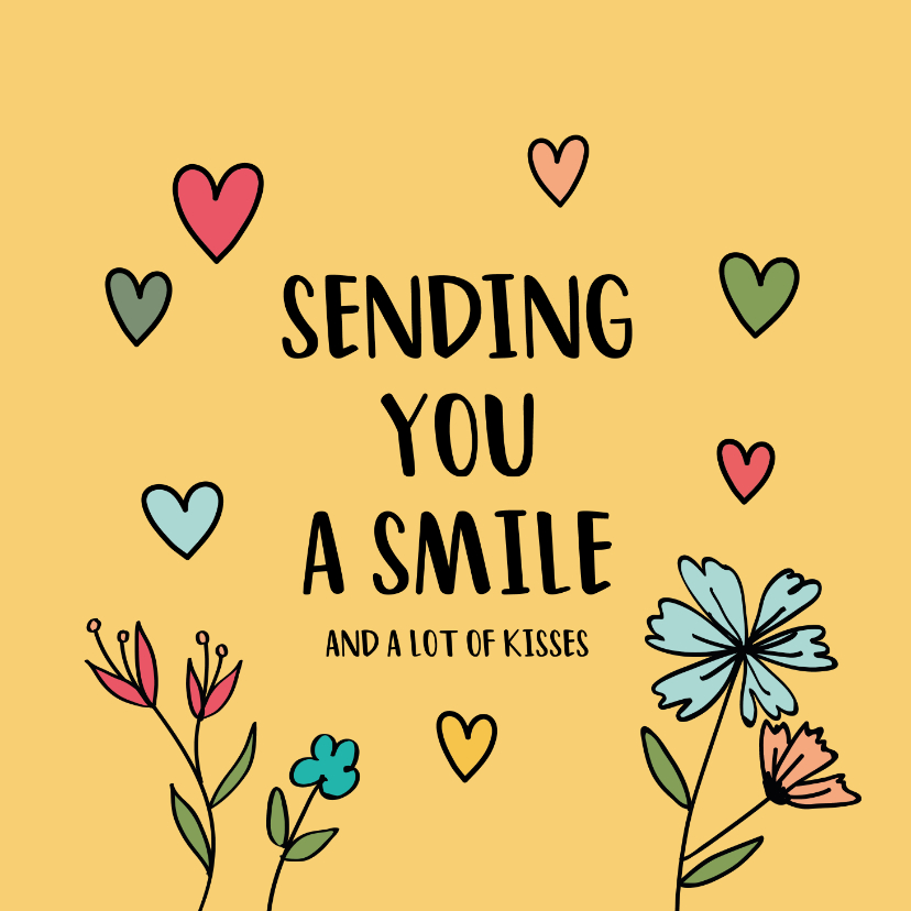 zomaarkaart - Sending you a smile - hearts and flowers - Zomaar kaarten Zomaar kaarten - zomaarkaart - Sending you a smile - hearts and flowers